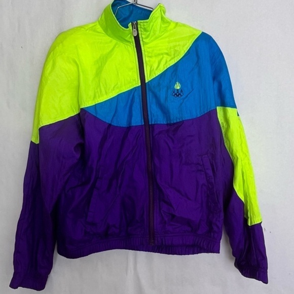 Vintage Olympics zip up bomber jacket with shoulder pads size medium jc penny - Picture 1 of 5